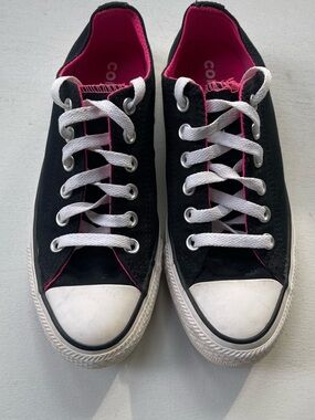 Converse Black & White Canvas Low Top Sneakers w/Pink Lining and White Toecaps